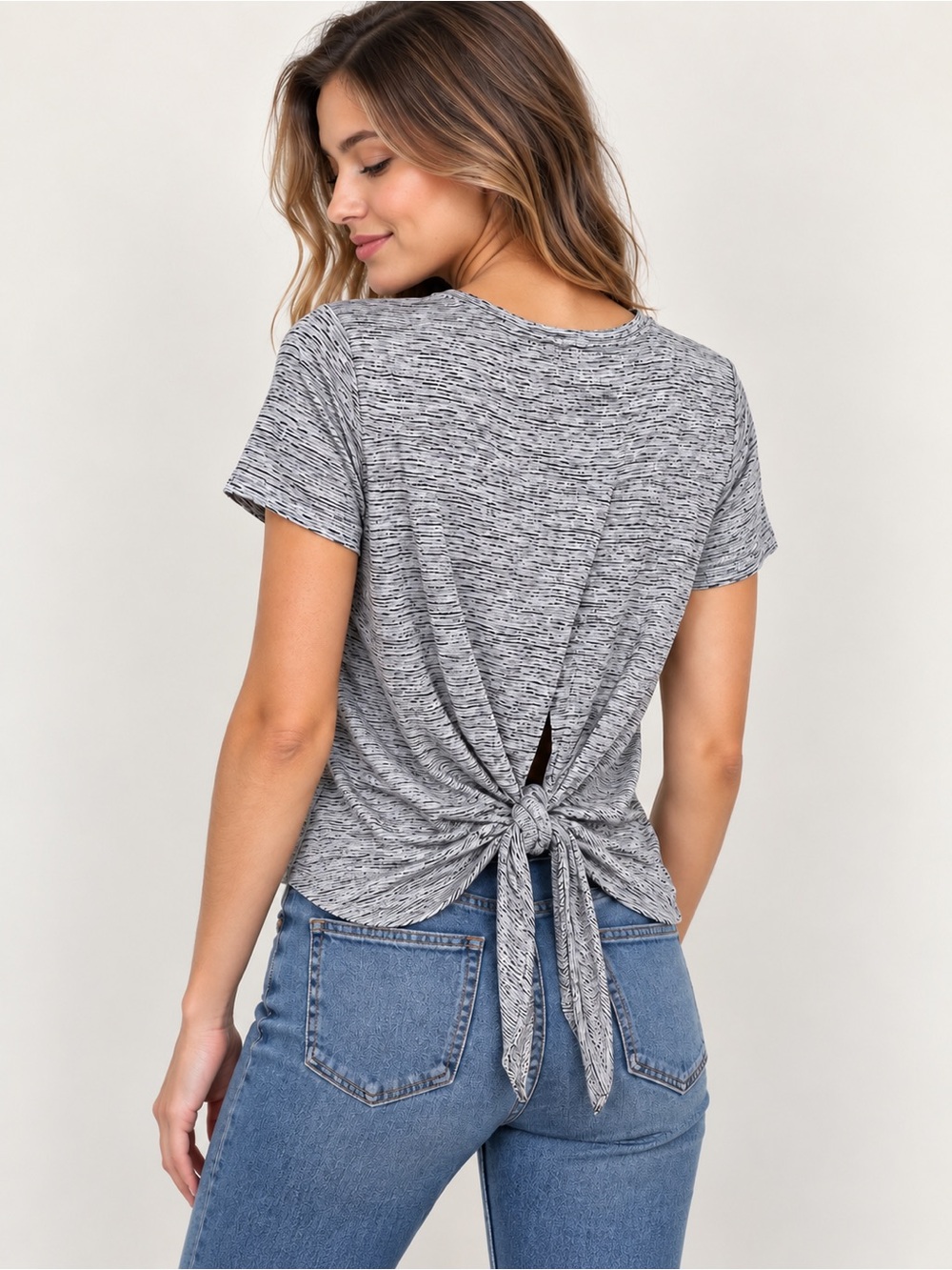 J. Crew Black & White Tie Back Short Sleeve Crew Neck Tee Small